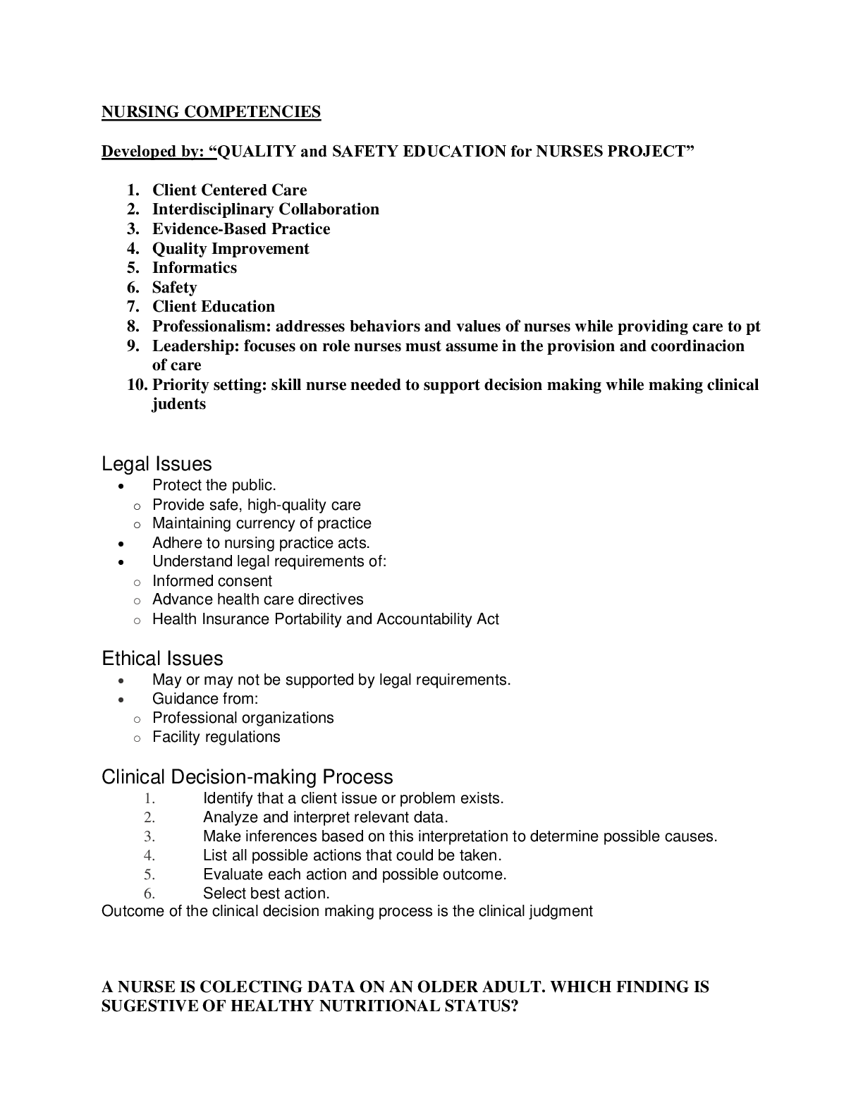 Preview image of NURSING COMPETENCIES STUDY GUIDE Questions and Answers with Explanations (STUDY MODE) Questions and Answers (latest Update), 100% Correct, Download to Score A document